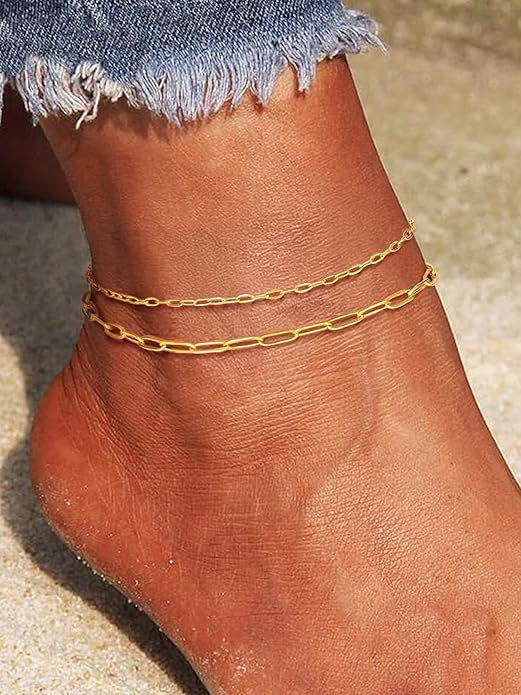 PROSTEEL Stainless Steel Chain Anklets for Women, Silver/Gold Tone, Ankle Bracelets Hypoallergenic, 8-10.5 Inch Adjustable, Come with Box