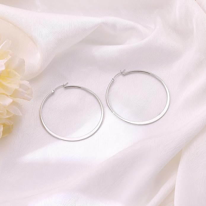 Gacimy Flattened 14K Gold Plated Hoop Earrings for Women, 14K Real Gold Plated Hoops with 925 Sterling Silver Post,Hypoallergenic Lightweight Earring