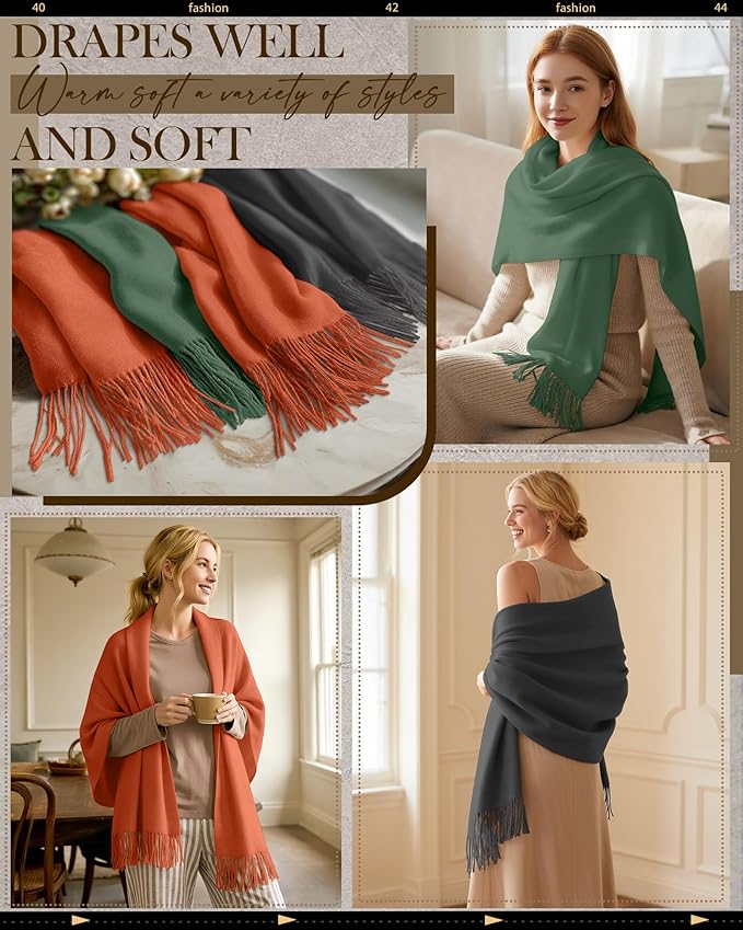 Oakgarden 3 Pack Winter Scarf for Women Pashmina Scarves Shawl Wraps Bridesmaid Gifts for Evening Dresses