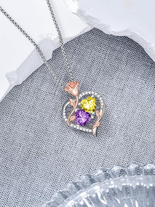 Christmas Gifts for Women Rose Heart Birthstone Pendant Necklace I Love You Forever Jewelry Valentine Mothers Day Birthday Gifts for Women Her Wife Girlfriend