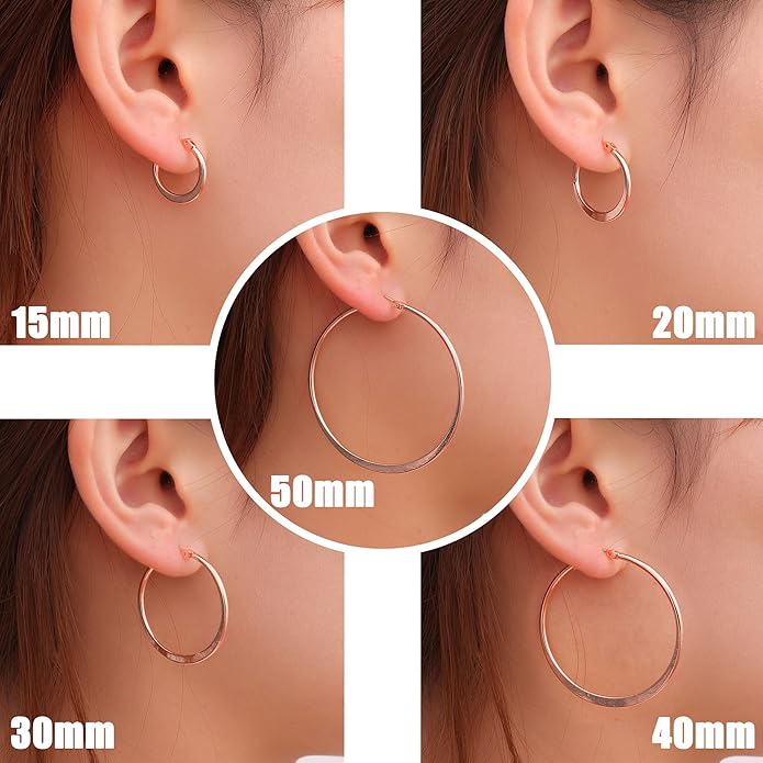 Gacimy Flattened 14K Gold Plated Hoop Earrings for Women, 14K Real Gold Plated Hoops with 925 Sterling Silver Post,Hypoallergenic Lightweight Earring