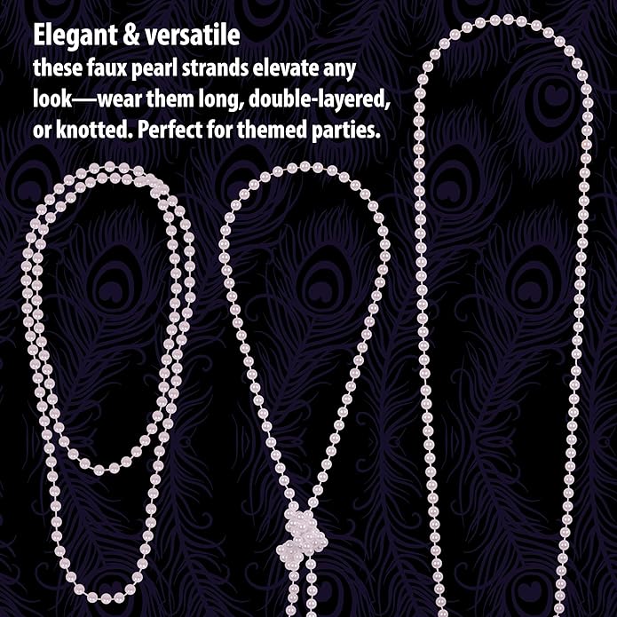 Kangaroo Vintage 48" Flapper Faux Pearl Necklace for Women White, 1 Pack - 1920s Costume Jewelry Accessory for Girls & Accessories for Women - Strand Pearls Long Necklace For Christmas Events Outfit