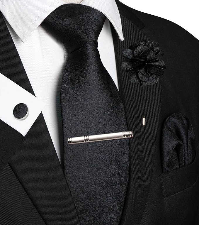 JEMYGINS Mens Tie and Lapel Pin Necktie Pocket Square Cufflinks and Tie Clip Sets for Business Casual 5PCS