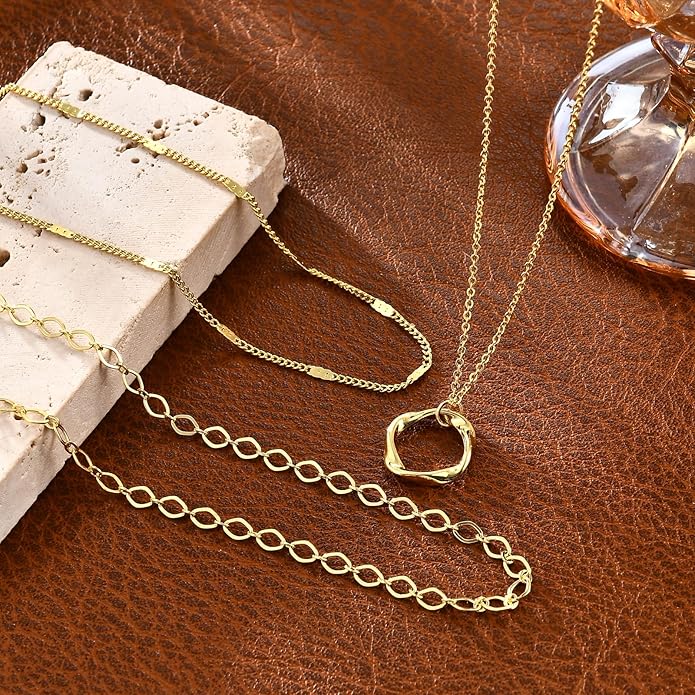 Gold Layered Necklaces for Women, 14K Gold Plated Dainty Necklace Set with Paperclip, Adjustable Trendy Gold Jewelry Stackable Gift