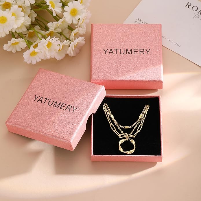 Layered Necklaces for Women 14K Gold Plated Stack Circle Pendant Trendy Long Chain Stackable Handmade Coin Necklace Set Dainty Gold Stacked Jewelry Gifts