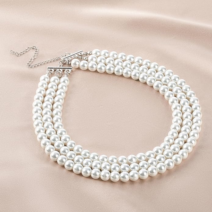 BABEYOND Round Imitation Pearl Necklace Vintage Multi Strands Necklace 20s Flapper Necklace for Party