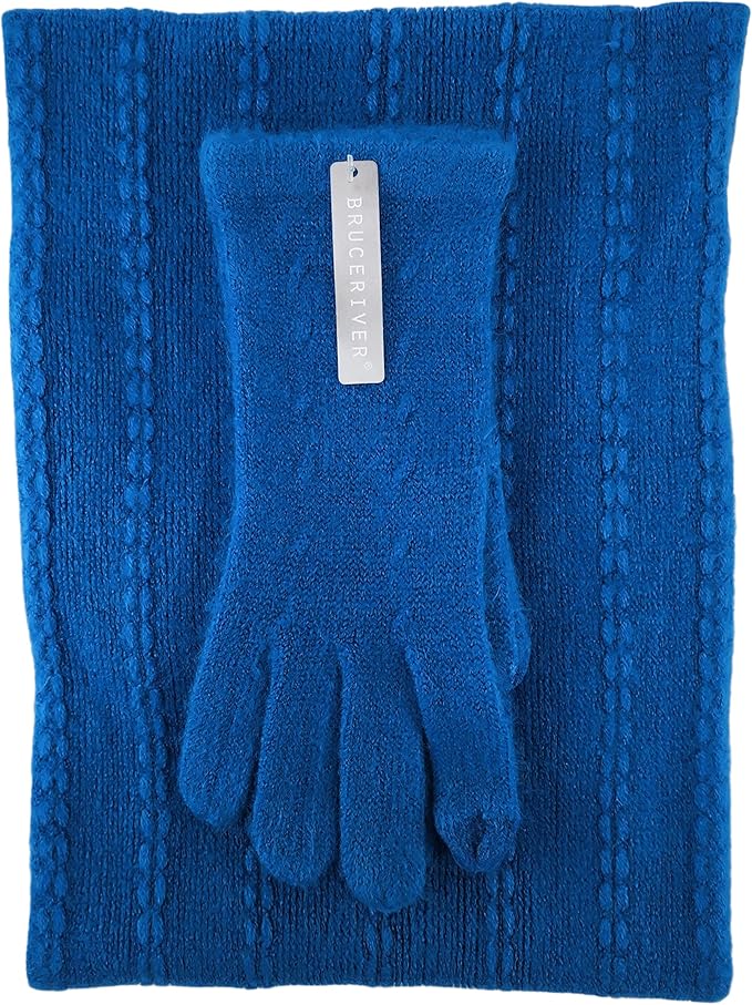 BRUCERIVER Women's Ultra Soft Knit Scarf & Glove Set Touchscreen Function Cable Design