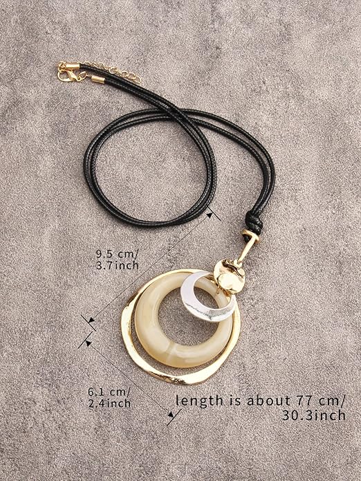 Boho Necklaces for Women Chunky Circle Necklace Layered Boho Circle Leather Choker Necklace Long Vintage Necklaces Bohemian Jewlery Gifts