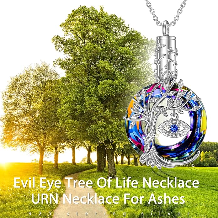 TOUPOP Evil Eye Necklace 925 Sterling Silver Tree of Life Circle Crystal Pendant Necklace Protection Jewelry Amulet Christmas Gifts for Women Her