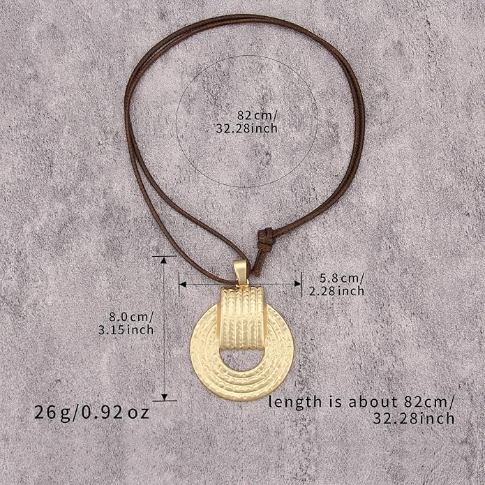 Boho Necklaces for Women Chunky Circle Necklace Layered Boho Circle Leather Choker Necklace Long Vintage Necklaces Bohemian Jewlery Gifts