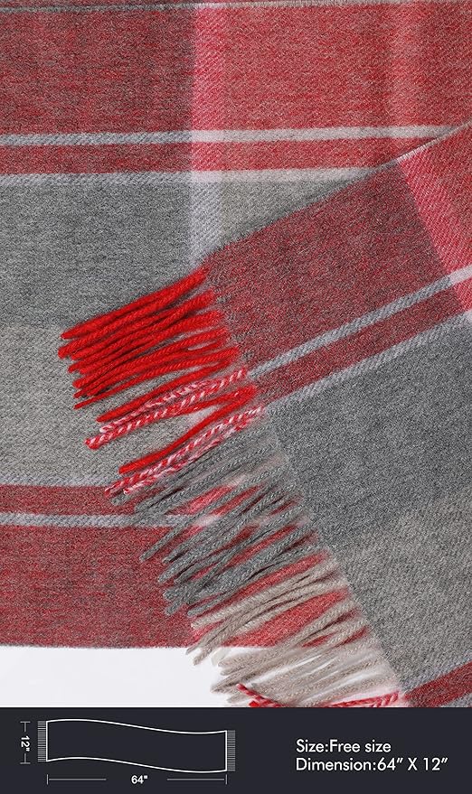 EURKEA 100% Cashmere 2025 Winter Scarf for Women Fringed Edges Warm & Soft Lightweight Solid/Plaid/Two-Tone Free Size