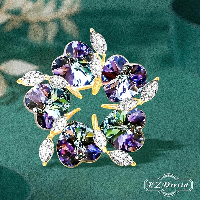 KZQtriid Brooches For Women,14k Gold Plated Copper,Crystal Brooch,Love Brooch,Heart Brooches,Brooches Pin for Birthday, Christmas,Valentines, Wedding Parties, Anniversaries,Flower Broach