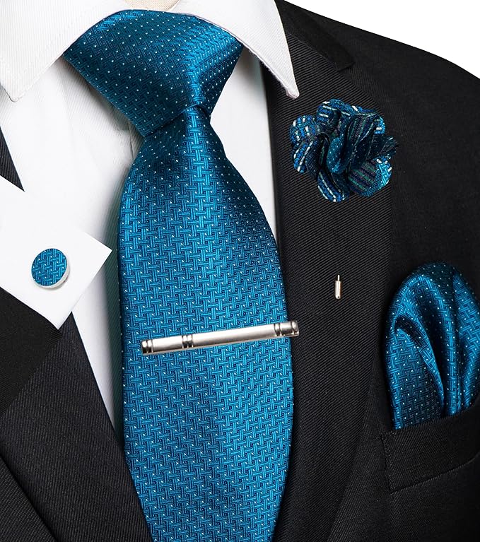 JEMYGINS Mens Tie and Pocket Square,Lapel Pin,Cufflinks,Tie Clip Sets with Gift Box 5PCS