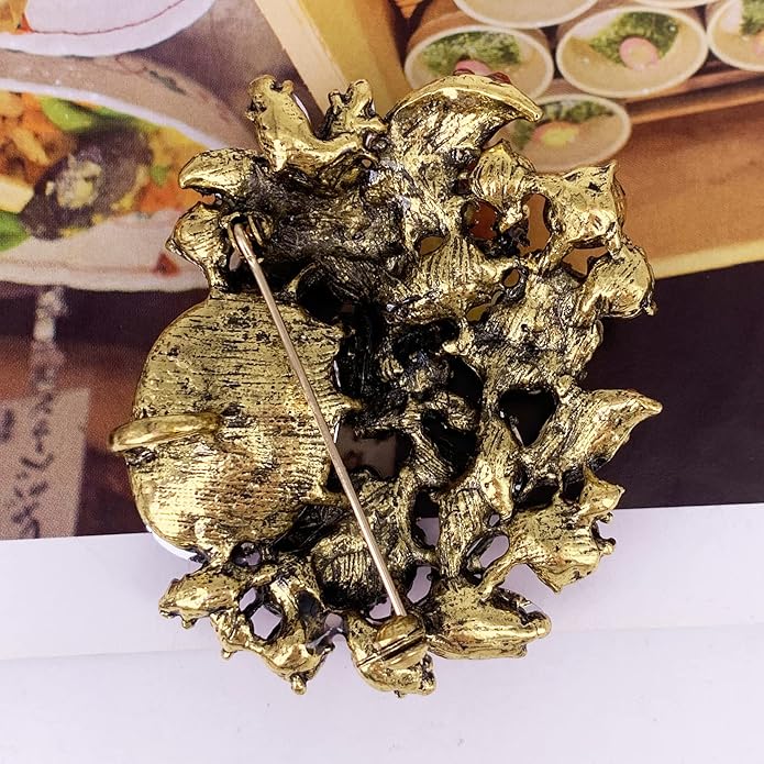 SELOVO Rhinestone Glitter Flower Brooch Pin Jewelry Scarf Accessory Vintage Gold Tone