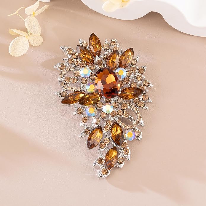 SELOVO Women's Rhinestone Crystal Wedding Flower Leaf Sparkle Brooch Pin