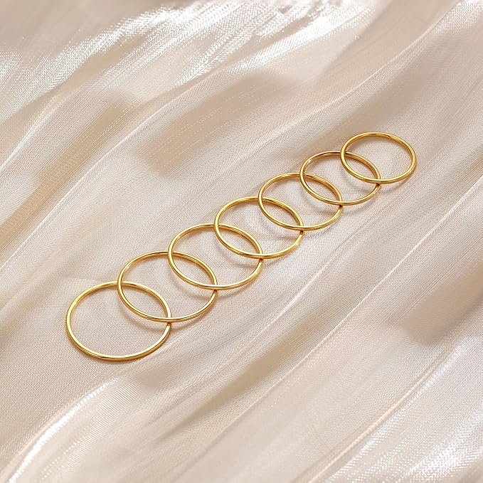 MILACOLATO 1mm Stainless Steel Stacking Rings for Women | Thin 14K Gold Plated Band Rings | Stackable Knuckle Rings Thumb Pinky Midi Rings | Comfort-Fit Size 3/4/5/6/7/8/9
