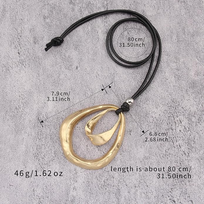 Long Boho Necklaces for Women Vintage Leather Wooden Pendant Y Choker Ethnic Style Gold Circle Hippie Sweater Necklace