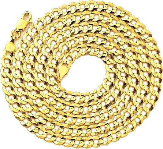 LoveBling 14K Yellow Gold 4.5mm Plain Solid Curb Cuban Necklace W/Lobster Lock (18" to 30")