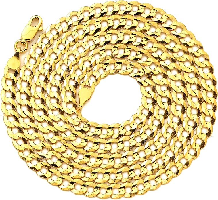 LoveBling 14K Yellow Gold 4.5mm Plain Solid Curb Cuban Necklace W/Lobster Lock (18" to 30")