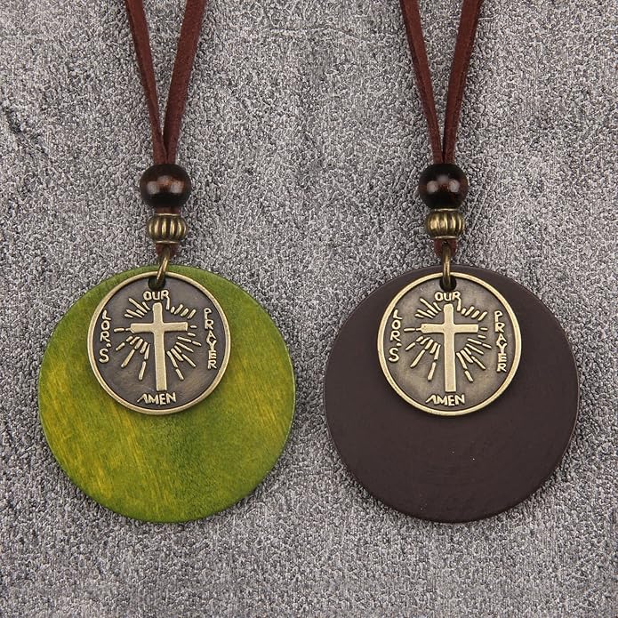 Long Boho Necklaces for Women Vintage Leather Wooden Pendant Y Choker Ethnic Style Gold Circle Hippie Sweater Necklace