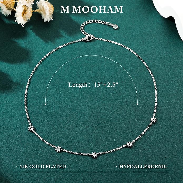 M MOOHAM Gold Clover Heart Pearl Butterfly Star flower Choker Necklace for Women - Dainty 14K Gold Plated Cubic Zirconia Cute Station Necklaces for Women Trendy Prom Jewelry Gifts
