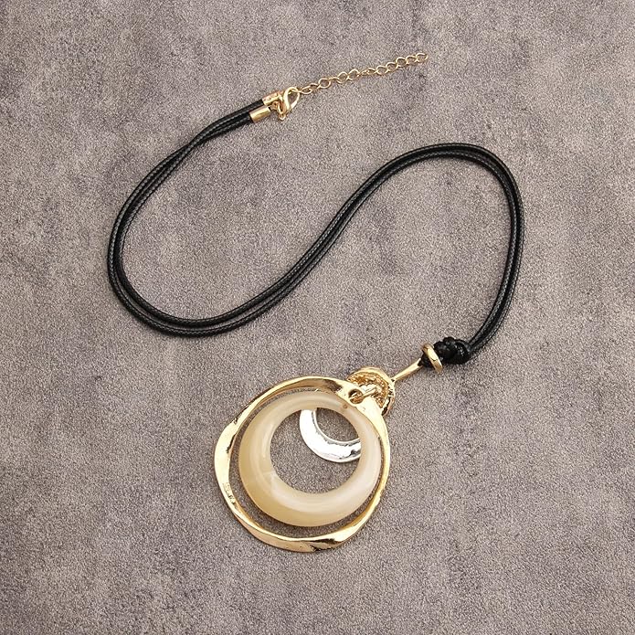 Boho Necklaces for Women Chunky Circle Necklace Layered Boho Circle Leather Choker Necklace Long Vintage Necklaces Bohemian Jewlery Gifts