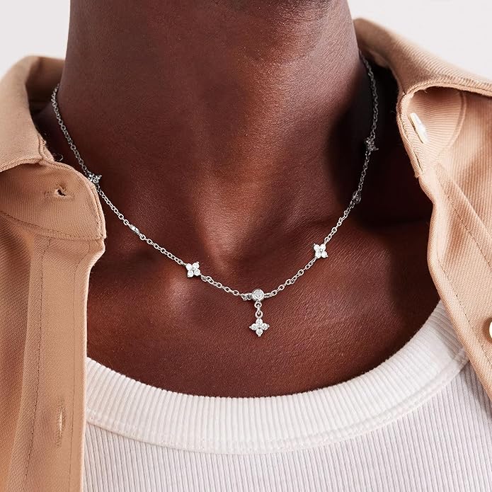 M MOOHAM Gold Clover Heart Pearl Butterfly Star flower Choker Necklace for Women - Dainty 14K Gold Plated Cubic Zirconia Cute Station Necklaces for Women Trendy Prom Jewelry Gifts