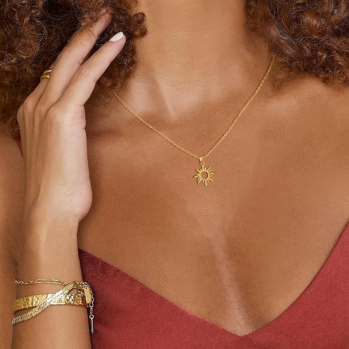 Lariat Necklaces for Women - Dainty Long Necklace Trendy 14K Gold Plated Hypoallergenic Layered Long Y-Shape Sunburst CZ T-Bar Pendant Drop Chain Necklace Set for Women Non Tarinsh Jewelry Gift