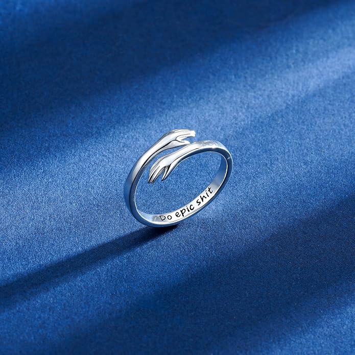 Yesteel Valentines Gifts for Kids Teen Girls - S925 Sterling Silver Hug Ring for Teen Girls Women, Adjustable Ring Jewelry Mothers Day Birthday Gifts for Daughters Mom Sister Wife Friends Grandma