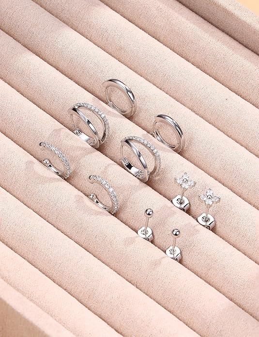 Florideco 925 Sterling Silver Earrings for Women Trendy Hypoallergenic Small Gold Hoop Earrings 14K Gold Plated Stud Earring Sets for Multiple Piercing CZ Ear Cuff Cartilage Earring Stacks