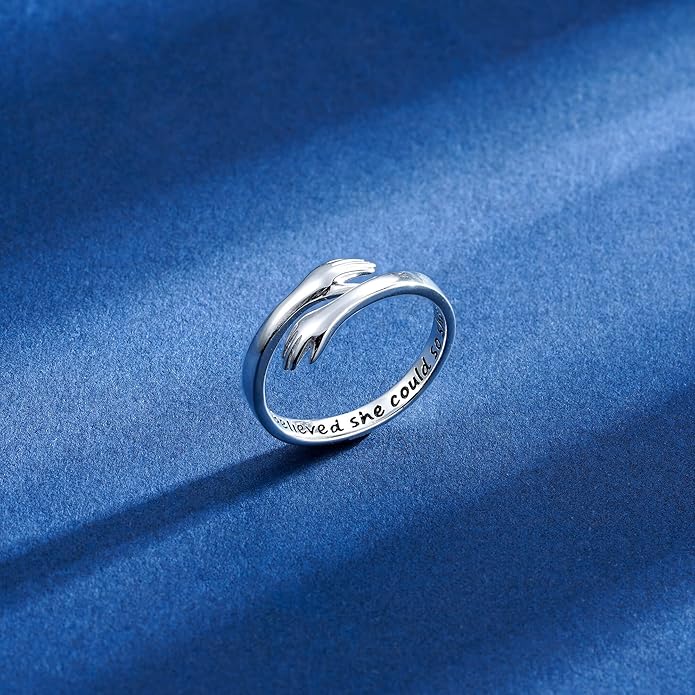 Yesteel Valentines Gifts for Kids Teen Girls - S925 Sterling Silver Hug Ring for Teen Girls Women, Adjustable Ring Jewelry Mothers Day Birthday Gifts for Daughters Mom Sister Wife Friends Grandma