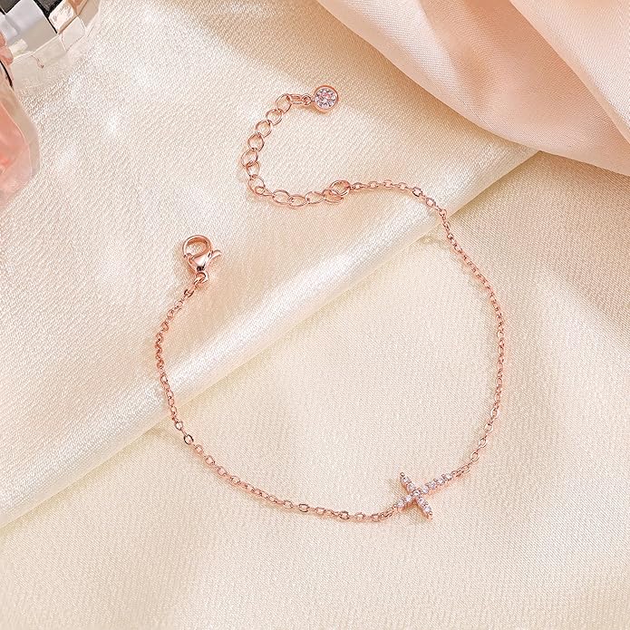 Moodear Christmas Gifts Sotcking Stuffers, Dainty 925 Sterling Silver/14k Gold Plated CZ Cross Bracelet Layered Snake Pearl Chain Knot Bracelets for Women Trendy Religious Christian Jewelry