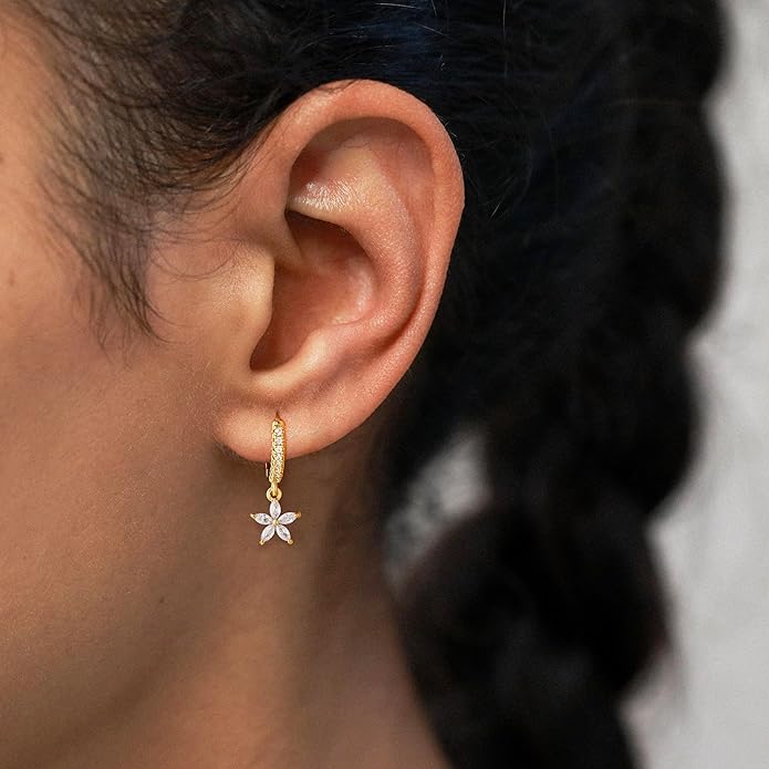 14K Gold Plated Dangle Earrings for Women - Dainty, Trendy, Hypoallergenic CZ Drop Earrings - Simple Long Dangling Jewelry