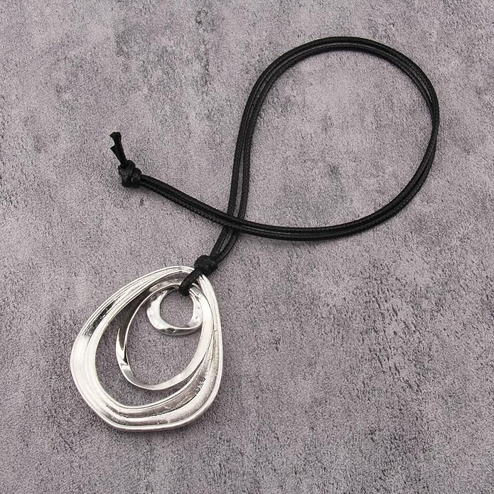 Long Boho Necklaces for Women Vintage Leather Wooden Pendant Y Choker Ethnic Style Gold Circle Hippie Sweater Necklace