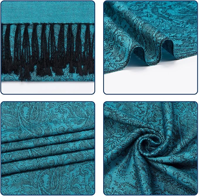 QIUTIMIY Paisley Pashmina Shawl Wrap Women Reversible Vintage Jacquard Pashmina Rave Scarf with Fringe for Evening, Wedding