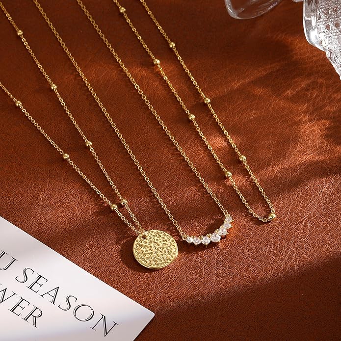 Gold Necklace for Women 14K Gold Plated Layered Necklaces Dainty Pendant Necklace Cute Stack Necklaces Set Fashion Jewelry Gift for Her