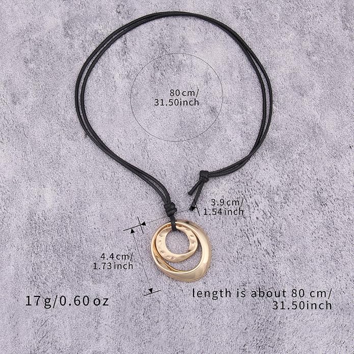Long Boho Necklaces for Women Vintage Leather Wooden Pendant Y Choker Ethnic Style Gold Circle Hippie Sweater Necklace