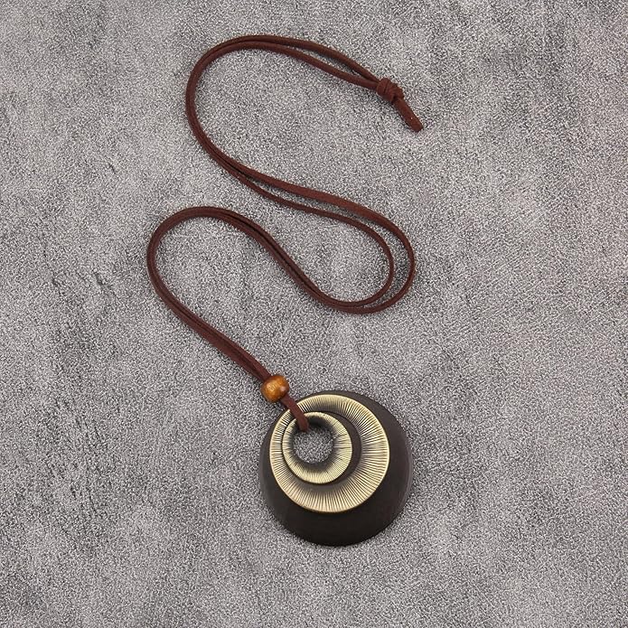Long Boho Necklaces for Women Vintage Leather Wooden Pendant Y Choker Ethnic Style Gold Circle Hippie Sweater Necklace