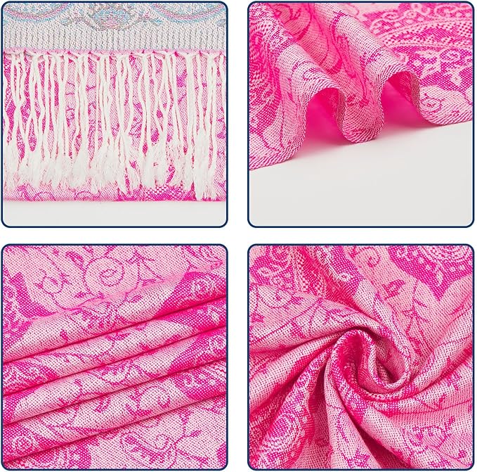 QIUTIMIY Paisley Pashmina Shawl Wrap Women Reversible Vintage Jacquard Pashmina Rave Scarf with Fringe for Evening, Wedding