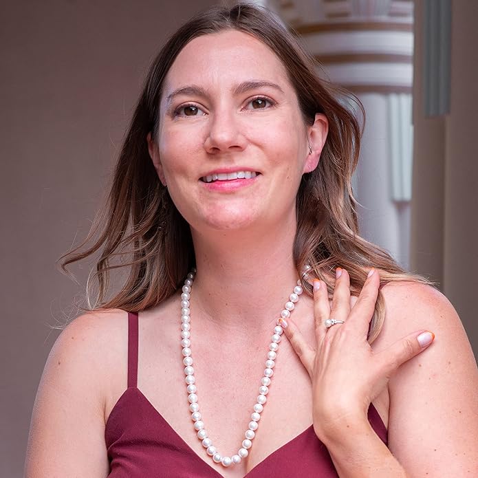 II ROUND PEARL II Real Pearl Necklace for Women Ivory Beige Cream White Pearls Jewelry Men Cultured Freshwater Sterling Silver Wedding