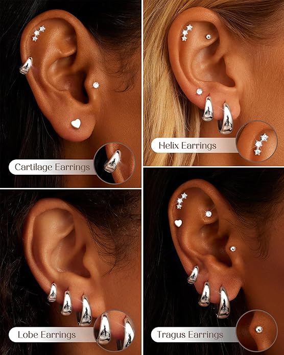 Hypoallergenic 14K Gold Plated Hoop Stud Earrings for Women Surgical Stainless Steel Flat Back Earrings Lightweight Small Chunky Huggie Hoops Cartilage Earring Stacks for Multiple Piercing Women Gifts