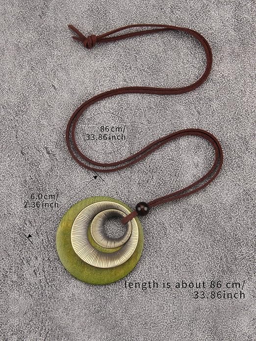 Boho Necklaces for Women Chunky Circle Necklace Layered Boho Circle Leather Choker Necklace Long Vintage Necklaces Bohemian Jewlery Gifts