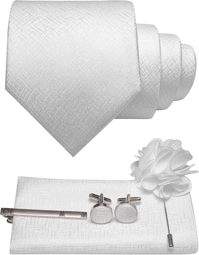 JEMYGINS Mens Tie and Pocket Square,Lapel Pin,Cufflinks,Tie Clip Sets with Gift Box 5PCS