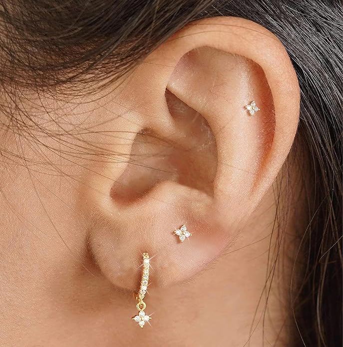 Gold Ear Cuffs Earrings for Women Non Piercing - Clip on Cartilage Earrings Dainty 14K Gold Sterling Silver Plated Cubic Zirconia Huggie Hoop Earring for Women No Tarnish Trendy Jewelry Set