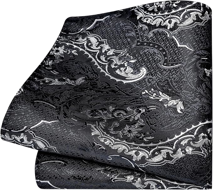 GUSLESON 8cm Paisley Tie Set for Men Necktie Lapel Pin Pocket Square Cufflinks Set for Men