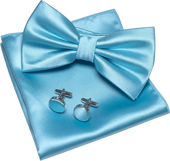 JEMYGINS Solid Color mens Pre-tied Bow Tie and Pocket Square Cufflinks Sets with Gift Box