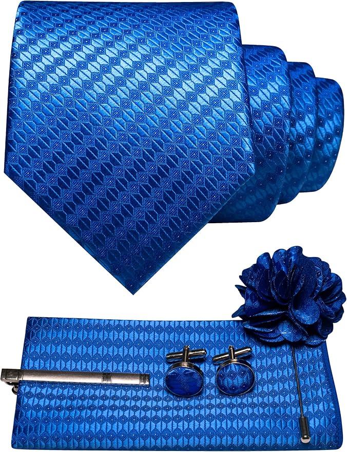 JEMYGINS Mens Tie and Pocket Square,Lapel Pin,Cufflinks,Tie Clip Sets with Gift Box 5PCS