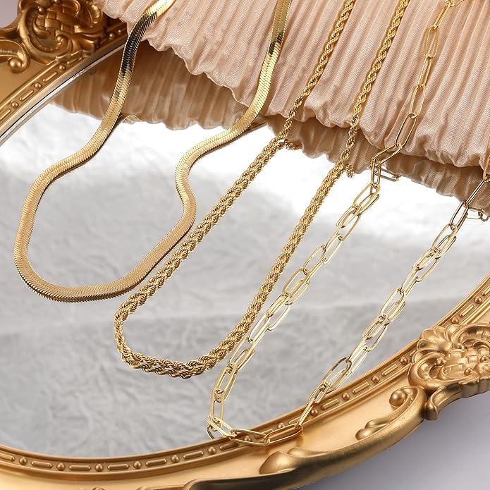 CHESKY 14K Gold/Silver Plated Snake Chain Necklace Herringbone Necklace Gold Choker Necklaces for Women Gifts Jewelry 1.5/3/5MM(W) 14"/16"(L)