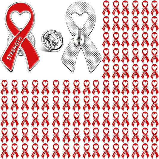 Tondiamo Red Ribbon Pins Bulk Heart Awareness Lapel Pins Heart Disease Brooches Hiv Aids Awareness Brooches for Doctors Charity Fundraising Red Ribbon Week Supplies