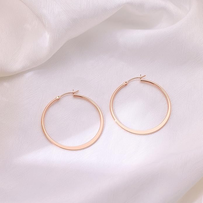 Gacimy Flattened 14K Gold Plated Hoop Earrings for Women, 14K Real Gold Plated Hoops with 925 Sterling Silver Post,Hypoallergenic Lightweight Earring